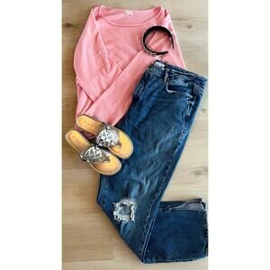 Good American Distressed Straight Leg Jeans Raw Hem Slit Size 16